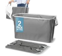 CleverMade Lot de 2 paniers à linge pliables, gris ombré/gris pierre - 60 l (50 l) - Panier à linge pliable avec cadre en fil métallique robuste et poignées de transport - Panier à linge pliable peu
