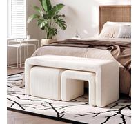 Clevich Banc Bout de Lit, Banc d'entrée, Moderne et incurvé, Beige | Banquette de Fenêtre, Banc de couloir, tabouret de coiffeuse, pour salon, chambre, couloir, salle à manger