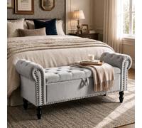 Clevich Banc de Rangement 133cm, Banc Bout de Lit, Vérin à Gaz, Sofa Bench | Banquette de Lit, Coffre de Rangement en Velours Rembourrée, en Bois, Coffre de Rangement pour Chambre et Salon, Gris clair