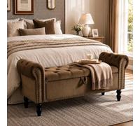 Clevich Banc de Rangement 133cm, Banc Bout de Lit, Vérin à Gaz, Sofa Bench | Banquette de Lit, Coffre de Rangement en Velours Rembourrée, en Bois, Coffre de Rangement pour Chambre et Salon, Brun foncé
