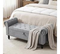 Clevich Banc de Rangement 133cm, Velours Coffre Bout de Lit 133 x 46 x 53 cm, Style Luxueux, avec Réversible Couvercle, avec Pieds en Bois, jusqu'à 168kg, pour Couloir, Chambre, Salon (Gris Clair)