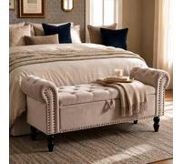 Clevich Banc de Rangement 133cm, Velours Coffre Bout de Lit 133 x 46 x 53 cm, Style Luxueux, avec Réversible Couvercle, avec Pieds en Bois, jusqu'à 168kg, pour Couloir, Chambre, Salon (Brun)