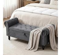 Clevich Banc de Rangement 133cm, Velours Coffre Bout de Lit 133 x 46 x 53 cm, Style Luxueux, avec Réversible Couvercle, avec Pieds en Bois, jusqu'à 168kg, pour Couloir, Chambre, Salon (Gris)