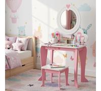 Clevich Coiffeuse Enfant, 2 en 1 Coiffeuse pour Fille avec Miroir | Bureau pour Enfants avec Tabouret, Table de Maquillage pour Enfants 3 à 8 Ans, Rose