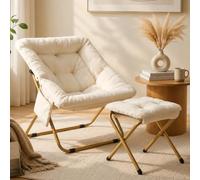 Clevich Fauteuil de relaxation avec tabouret 72 x 76 x 78 cm, pliable, en peluche, avec poche latérale et structure en métal solide pour coin lecture, appartement, salon, chambre à coucher, dortoir
