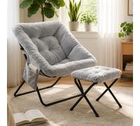 Clevich Fauteuil de relaxation, avec tabouret, pliable, en peluche, avec poche latérale et structure en métal solide pour coin lecture, appartement, salon, chambre à coucher, dortoir d'étudiant - 72 x