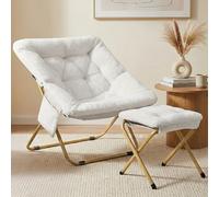 Clevich Fauteuil de relaxation, avec tabouret, pliable, en peluche, avec poche latérale et structure en métal solide pour coin lecture, appartement, salon, chambre à coucher, dortoir d'étudiant - 72 x