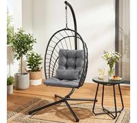 Clevich Fauteuil Suspendu avec Cadre - Pliable - avec Coussin épais - pour l'intérieur et l'extérieur - pour Adultes et Enfants - Charge maximale : 160 kg - Meubles de Jardin pour Balcon, terrasse et