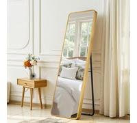Clevich Grand Miroir sur Pied, 162 x 50 cm, avec Cadre en Aluminium renforcé et Dos Solide, Miroir Mural HD aux Coins arrondis pour Salon, Chambre, Salle de Bain, Doré
