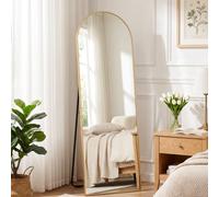 Clevich Grand Miroir sur Pied Doré 150x50 cm, Miroir Mural en Arche HD | Verre Trempé Incassable & Cadre Aluminium, Miroir Intégral Posable ou Suspendu pour Chambre, Salon, Dressing