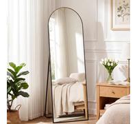 Clevich Grand Miroir sur Pied Noir 150x50 cm, Miroir Mural en Arche HD | Verre Trempé Incassable & Cadre Aluminium, Miroir Intégral Posable ou Suspendu pour Chambre, Salon, Dressing