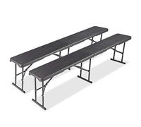 Clevich Lot de 2 bancs de Jardin Pliables 180 cm avec poignée de Transport - en Plastique Haute densité et Structure en Acier - Aspect Bois - pour Jardin, Balcon