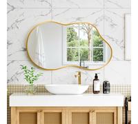 Clevich Miroir Asymétrique 50x91 cm avec Cadre Aluminium - Design Nuage Organique Moderne - Miroir Mural pour Salle de Bain, Salon, Couloir, Entrée, Chambre à Coucher - Doré