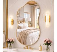 Clevich Miroir Asymétrique, Cadre en Aluminium, Verre HD, Miroir Mural décoratif Moderne, Design Nuage, pour Salle de Bain, Salon, Couloir, Chambre à Coucher, Mur (Doré, 66 x 116 cm)