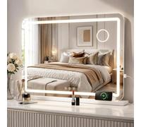 Clevich Miroir de Maquillage avec éclairage intégré, 80 x 60cm | USB & Type-C, 3 couleurs d'éclairage, écran tactile à intensité réglable, grossissement x10, fixation murale ou sur table