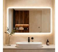 Clevich Miroir de Salle de Bain avec éclairage 100 x 60 cm, Miroir LED avec 3 Couleurs de lumière à intensité Variable, Verre trempé et Bord Mat, Interrupteur Tactile, Fonction mémoire, Anti-buée