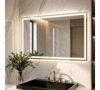 Clevich Miroir de Salle de Bain avec éclairage 100 x 60 cm, Miroir LED avec 3 Couleurs de lumière et intensité Variable, Interrupteur Tactile et Anti-buée, Verre trempé, Miroir de Salle de Bain avec