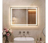 Clevich Miroir de Salle de Bain avec éclairage 70 x 50 cm, Miroir LED avec 3 Couleurs de lumière à intensité Variable, Verre trempé, Protection Contre Les Explosions, Interrupteur Tactile, Fonction