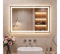 Clevich Miroir de Salle de Bain avec éclairage 80 x 60 cm, Miroir LED avec 3 Couleurs de lumière à intensité Variable, Verre trempé, Protection Contre Les Explosions, Interrupteur Tactile, Fonction