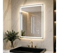 Clevich Miroir de Salle de Bain avec éclairage 80 x 60 cm, Miroir LED avec 3 Couleurs de lumière et intensité Variable, Interrupteur Tactile et Anti-buée, Verre trempé, Miroir de Salle de Bain avec