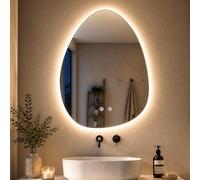 Clevich Miroir de Salle de Bain avec éclairage asymétrique 80 x 60 cm, Miroir LED avec 3 Couleurs de lumière à intensité Variable, Verre trempé, Interrupteur Tactile, Fonction mémoire, Anti-buée