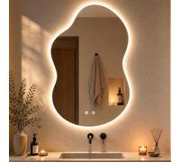 Clevich Miroir de Salle de Bain avec éclairage asymétrique 90 x 60 cm, Miroir LED avec 3 Couleurs de lumière à intensité Variable, Verre trempé, Interrupteur Tactile, Fonction mémoire, Anti-buée