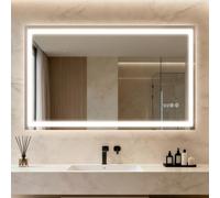 Clevich Miroir de Salle de Bain avec éclairage et Horloge 100 x 60 cm, Miroir LED avec 3 Couleurs de lumière à intensité Variable, Verre trempé et Horloge numérique, Interrupteur Tactile, Fonction