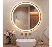 Clevich Miroir de Salle de Bain, Rond, 80 cm, LED, avec 3 Couleurs de lumière, à intensité Variable, Verre trempé, Protection Contre Les Explosions, Interrupteur Tactile, Fonction mémoire, Anti-buée