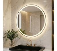 Clevich Miroir de Salle de Bain Rond avec éclairage 80 cm, Miroir Mural de Salle de Bain, 3 Couleurs de lumière, intensité Variable, avec Interrupteur Tactile et désembuage