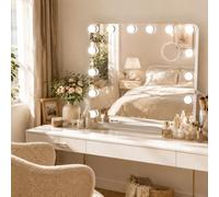 Clevich Miroir Maquillage, Hollywood Miroir Coiffeuse Lumineux 58 x 46cm | 15 Ampoules LED Miroir, Coiffeuse Luminosité Variable avec Port USB, loupe 10x, miroir pour Coiffeuse Miroir sur Table/Mur