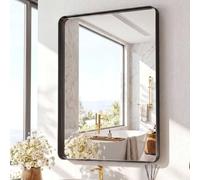 Clevich Miroir Mural à Cadre Profond, 90x60 cm, Miroir Mural Luxueux à Cadre Profond en Aluminium, Verre trempé, Décoration Miroir de Maquillage, pour Salon, Chambre, Entrée, Décoration Murale, Noir