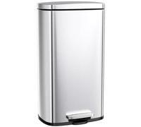 Clevich Poubelle 50 l en acier - Grande poubelle à pédale avec couvercle Soft-Close, pédale et seau intérieur amovible en plastique - Pour cuisine, salle de bain, bureau - Argenté