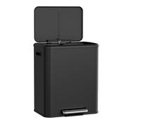 Clevich Poubelle de cuisine 2 x 15 l, système de tri sélectif de 30 l, en métal, couvercle Softclose, seau intérieur amovible avec poignées, double compartiment, pour appartement simple, Noir