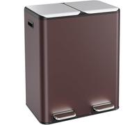Clevich Poubelle de cuisine, 2 x 30 l, à pédale, avec filtre anti-odeurs, système de tri sélectif à 2 compartiments, double poubelle de cuisine, en métal, seau intérieur amovible, marron
