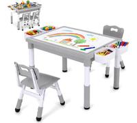 Clevich Salon de Jardin pour Enfant avec Grand Espace de Rangement, Table d'activité réglable en Hauteur, Plateau réversible pour Graffiti et Blocs de Construction, 4 boîtes latérales, Bureau pour la