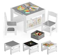 Clevich Table Enfant avec 2 chaises, Table Enfant en Bois avec Rangement | à dessin et jouer, Ensemble bureau et chaises avec Plateau de Réversible, pour chambre d'enfant École, 3+ ans, Gris