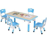 Clevich Table pour Enfant avec 4 chaises, Hauteur réglable, Groupe de Table pour Chambre d'enfant, en Plastique, Table et chaises pour garçons et Filles à partir de 2 Ans (Bleu)