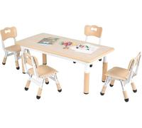 Clevich Table pour Enfant avec 4 chaises, Hauteur réglable, Groupe de Table pour Chambre d'enfant, en Plastique, Table et chaises pour garçons et Filles à partir de 2 Ans (Jaune)