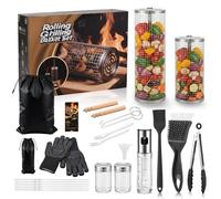 Clheatky 18 Pièces Set de Panier à Barbecue Roulant, Poignée Détachable, Acier Inoxydable 304, Set Complet d’Accessoires pour Barbecue avec Gants, Brochettes, Sac & Plus Encore, Cadeau pour Homme Papa