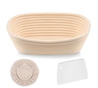 Clheatky Banneton Ovale 25cm, Rotin Naturel, Sans Échardes - Panier de Levée Tressé à la Main avec Doublure en Lin Lavable & Raclette à Pâte
