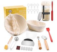 Clheatky Banneton Pain Rond & Ovale Set,12 Pièces Accessoire pour Faire du Pain, Kit Boulangerie Professionnel Rotin Naturel, Kit Pain au Levain pour les Débutants, les Boulangers Expérimentés