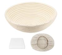Clheatky Banneton Rond 23cm, Panier Fermentation Pain Set Compris Grattoir et Toile, 100% Rotin Naturel Banneton Pain Contenir 600g de Pâte