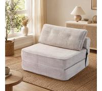 Clic Clac 1 Place 82cm 3-en-1 en Velours Côtelé Convertible avec Appui-Tête | Canapé-lit pliant design en mousse haute densité, canapé de sol pour petits espaces, salon, chambre à coucher, beige gris