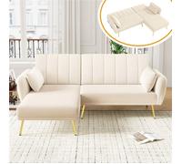 Clic clac 3 places convertible lit canapé d'angle velours beige avec coussins et rangement, pliant réglage d'angle à 3 positions