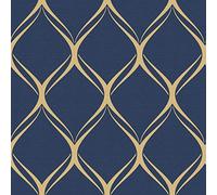 Clifton WOW41964 Papier peint géométrique métallique - Motif vagues - Bleu marine/doré