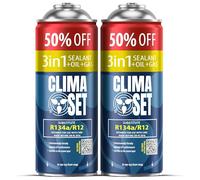 Clima Set R134 Réfrigérant de Climatisation 3en1 avec Produit d'Etanchéité et Huile - pour Climatisation Auto - Réfrigérant pour Climatiseur Auto - 2 Canettes de 235 g ECO
