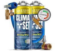 ClimaSet - 2 x 3-en-1 Gaz de recharge pour climatisation r134a, huile, produit d'étanchéité et 1 x tuyau et adaptateur - Kit de Recharge de Gaz pour Climatisation pour Automobile - 340 g