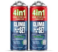 CLIMASET - 2 X 4 En 1 Recharge de Gaz pour Climatisation R134a, Huile, Produit Anti-Fuites Avec Colorant UV - Kit de Recharge de Gaz pour Climatisation et de Détection de Fuites