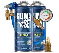 ClimaSet - 2 x recharge de climatisation R 1234yf, tuyau et adaptateur - Kit de Recharge de Gaz pour Climatisation pour Automobile - 340 g
