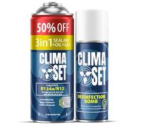 ClimaSet - 3-en-1 Gaz de recharge pour climatisation r134a, huile, produit anti-fuites XL et nettoyant pour climatisation - Kit de Recharge de Gaz pour Climatisation pour Automobile - 235 g